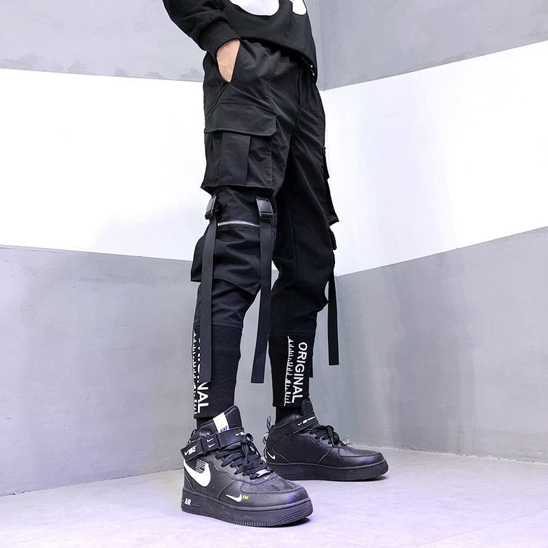 Stylish 2021 Japanese Fashion Harajuku Streetwear Cargo Pants for Men Ribbon Pockets Joggers Techwear Men's Trousers Hip Hop