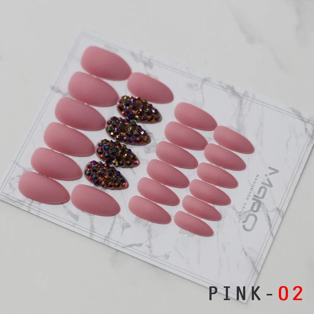 White Matte Pink Press On Nail Bling crystal Nail Art Burgundy Pointed Black false stiletto nail Gray  Nude with Stickers 24pcs-Nail Inspo