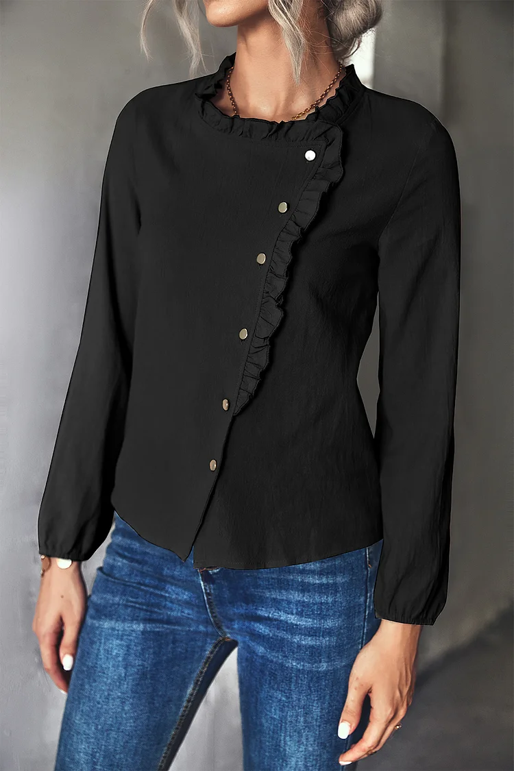 Women's Blouse Solid Color Single Breasted Ruffled Design Casual Shirt