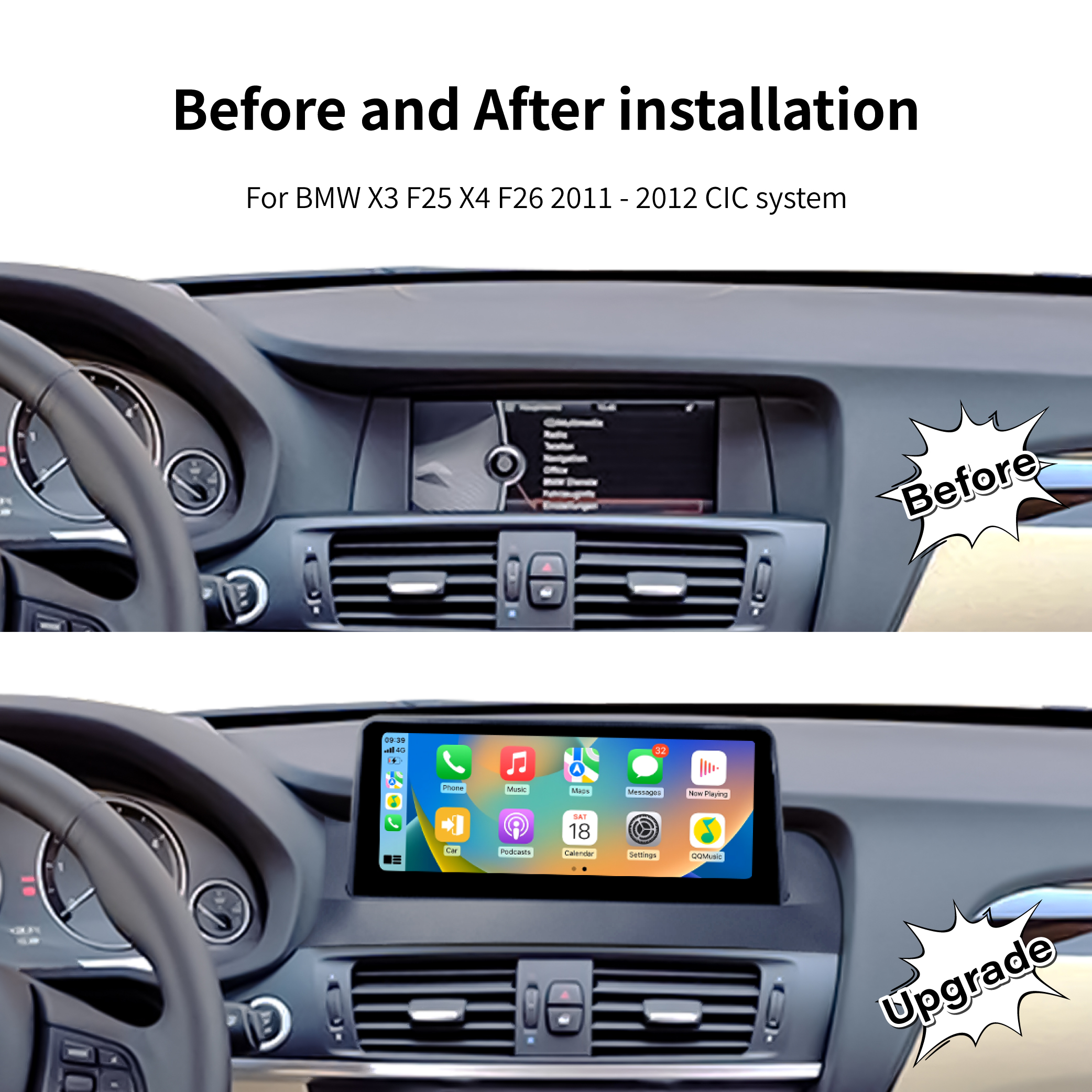 KOASON Linux Apple CarPlay Android Auto TouchScreen OEM Retrofit Upgrade Monitor for BMW X3 F25 X4 F26