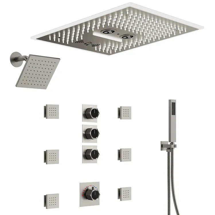 EVERSTEIN 16" LED Music Smart Thermostatic Shower System in Brushed Nickel
