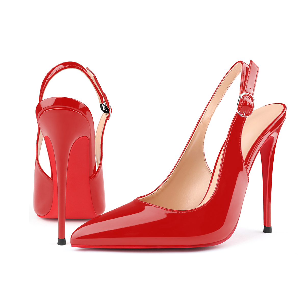 120mm/100mm Women's Sandals Pointed Toe Slingback Red Bottom Heels-MERUMOTE