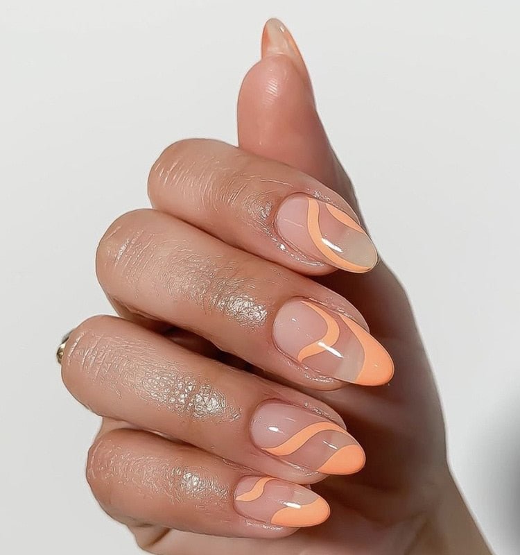 24 Pcs Rainbow Colors French Fake Nails With Glue Pop Wave Lines Detachable Wear Press On False Nail Tips Acrylic Manicure