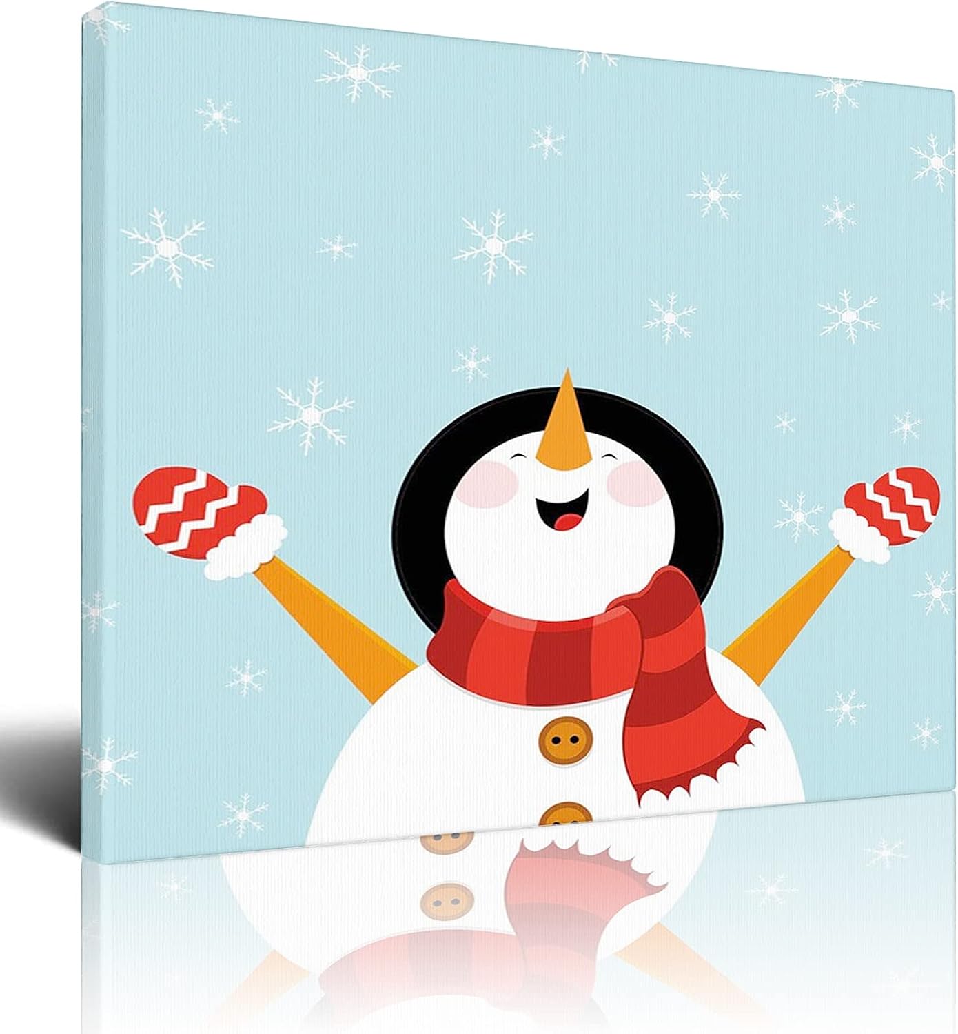 Christmas Canvas Wall Art Pictures for Living Room,Happy Smiling Snowman,Wall Decoration Decor Office Picture Framed Artwork Decor for Home Bedroom Decoration,Blue - 16x20 Inch 16x20 Inch