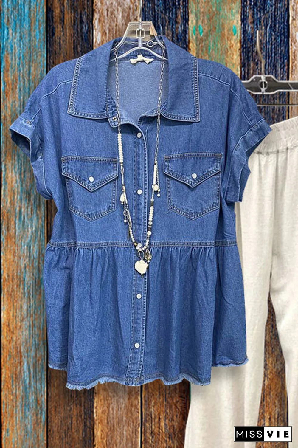 Loose Short-sleeved Denim Top