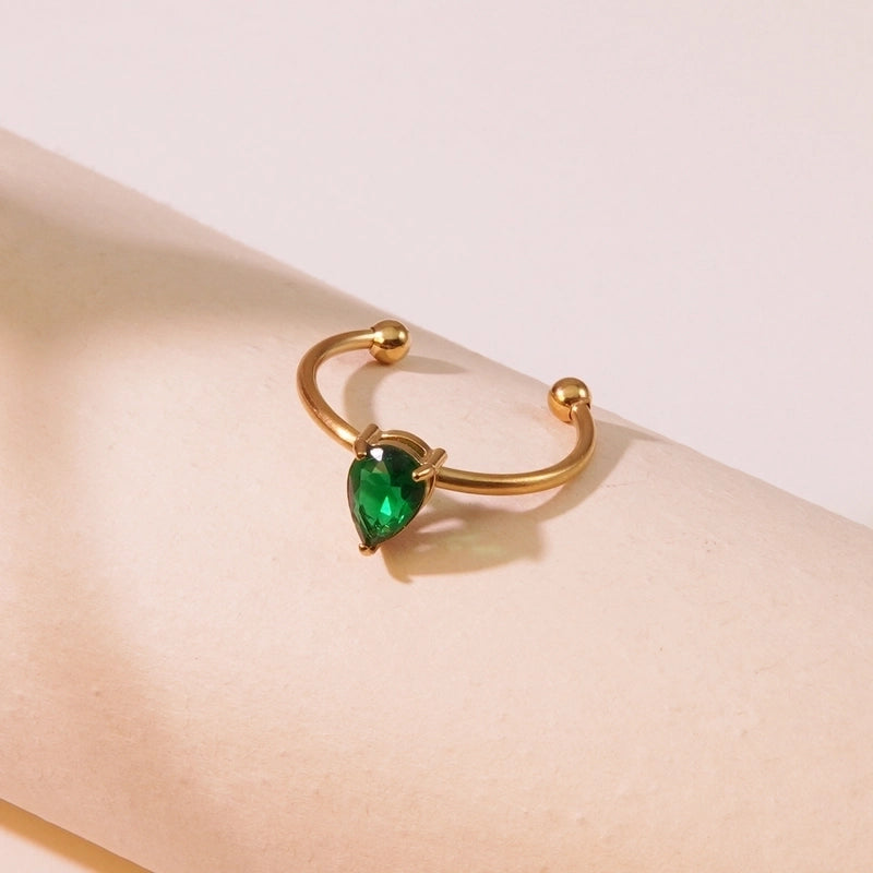 Tropical Minimalist Cool Style Triangle Geometric 304 Stainless Steel Artificial Rhinestones 18K Gold Plated Inlay Open Rings