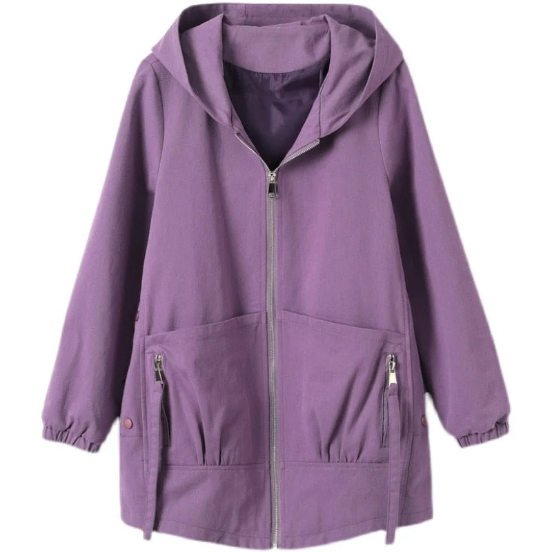 Windbreaker Female New Spring Autumn Jacket Loose Plus Size 4XL Women Hooded Outerwear Casual Tops Coats Women's Clothing AH693