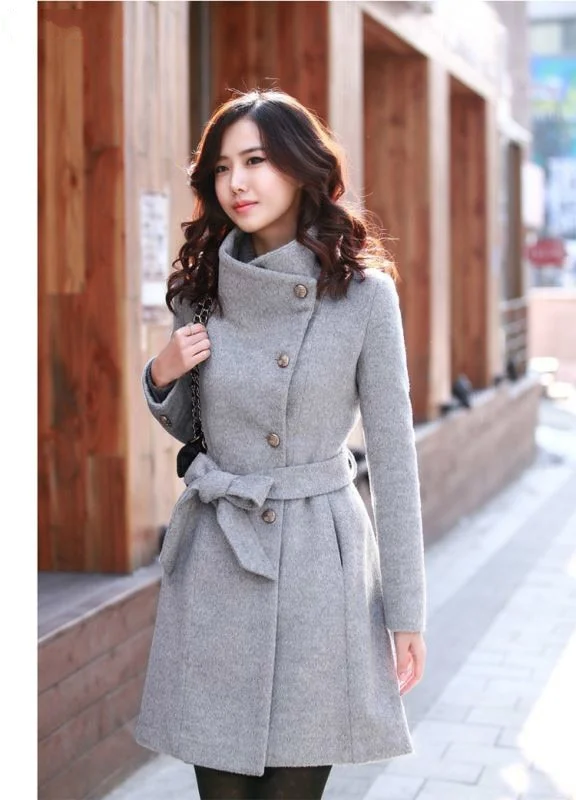 Women 2020 New Fashion Lapel Wool Coat Ladies Autumn Winter Manteau Femme Overcoat Cotton Mixing High Quality Long Slim Coats