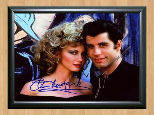 Grease John Travolta Olivia Newton Signed Autographed Photo Poster painting Poster Print Memorabilia A3 Size 11.7x16.5