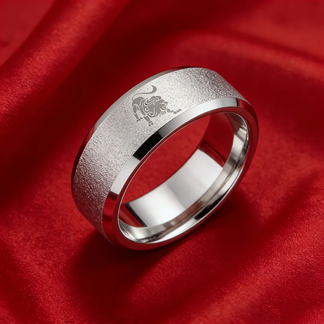 Sliver Laser Etched Couple Wedding Band Sliver Leo Tungsten Carbide Rings Beveled Edges 4MM 6MM 8MM Width