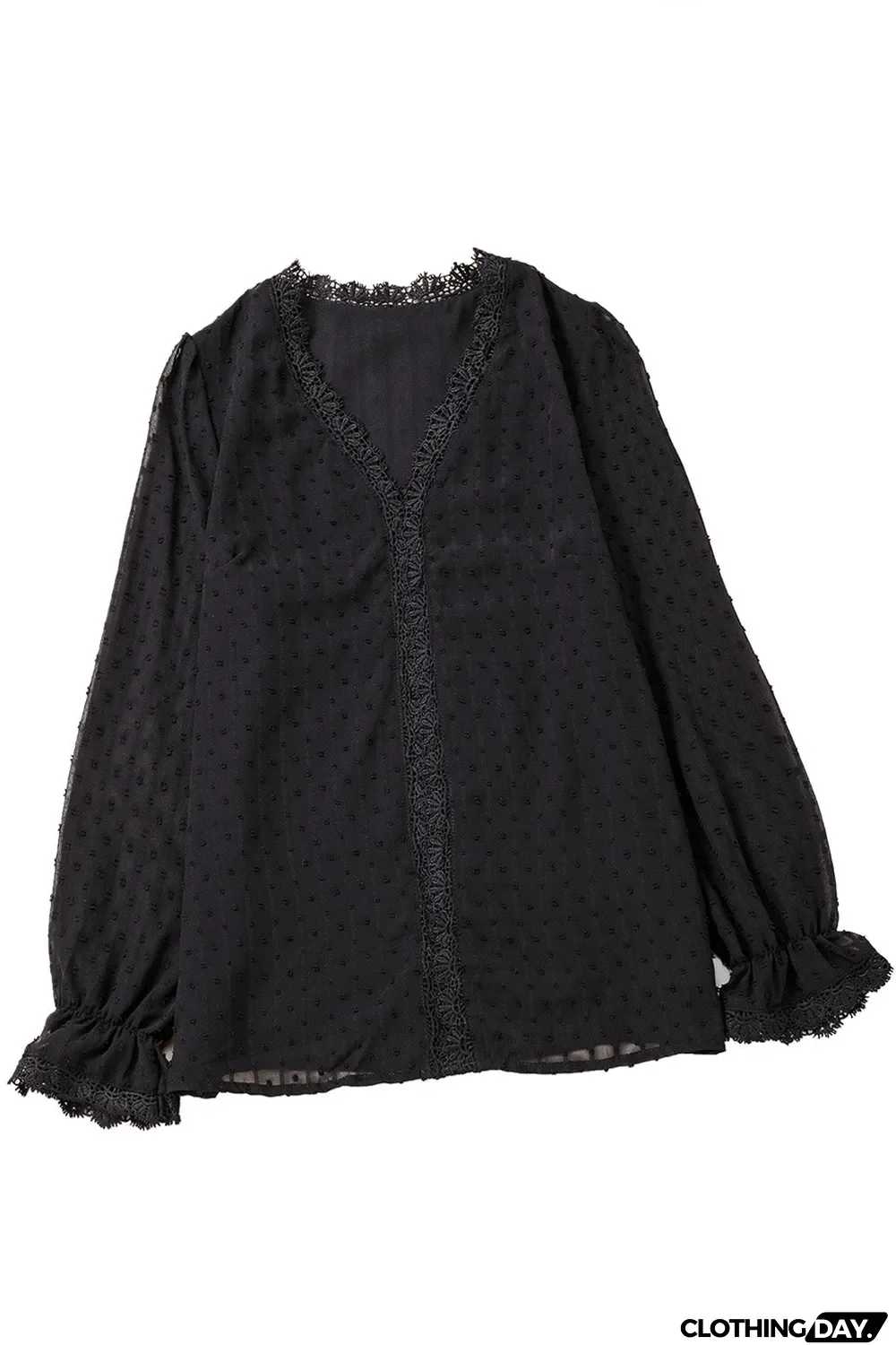 Elegant V-Neck Swiss Dot Lace Blouse