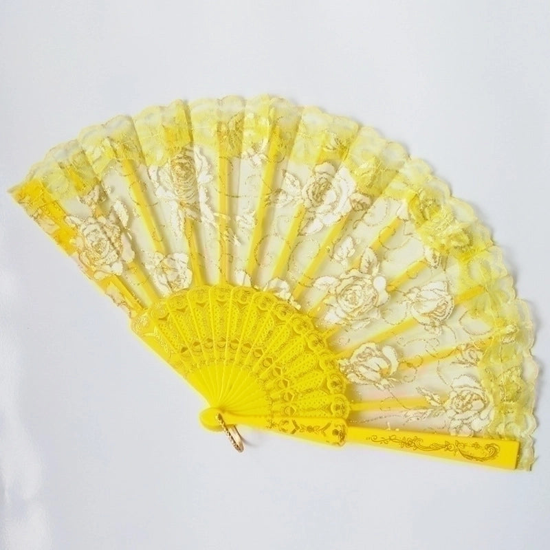 New Solid Color Plastic Women’s Lace Rose Folding Fan