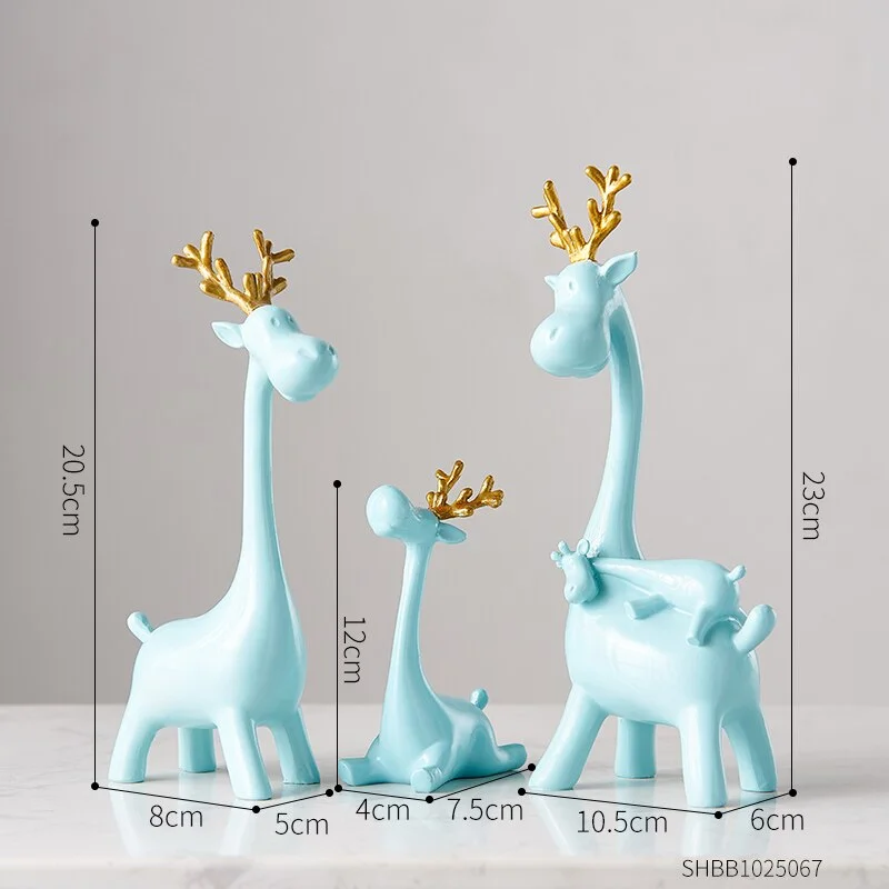 Resin animal decoration blue giraffe sculpture bionic style interior decoration accessories office bedroom cute decoration gift