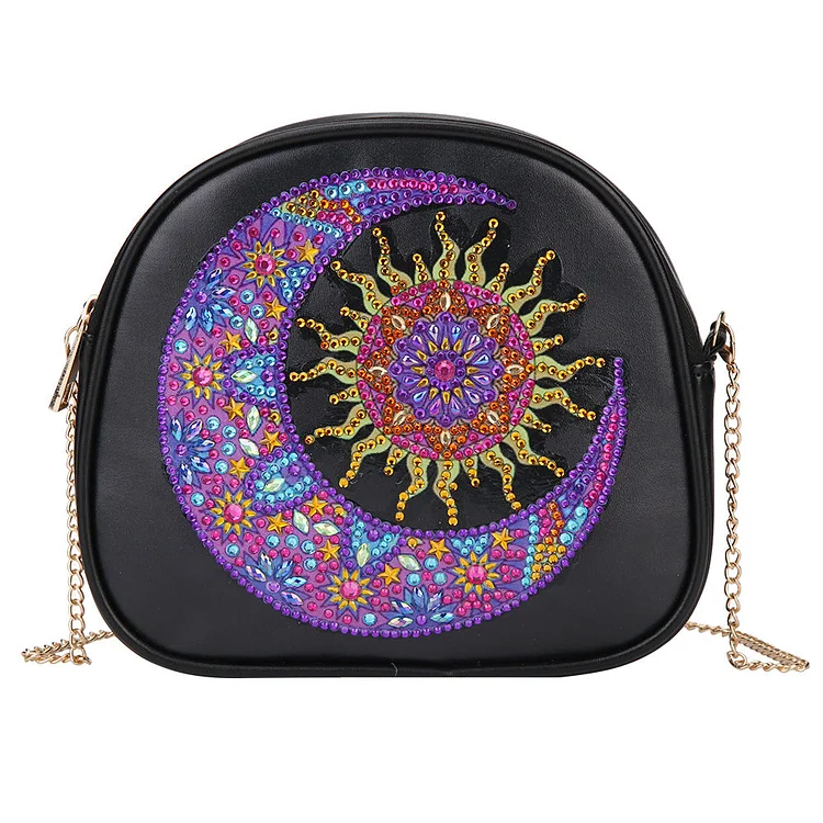 DIY moon shaped diamond painting one-shoulder chain lady bag