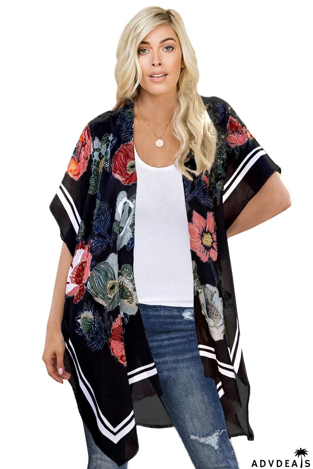 Waterfall Short Sleeve Floral Print Cardigan