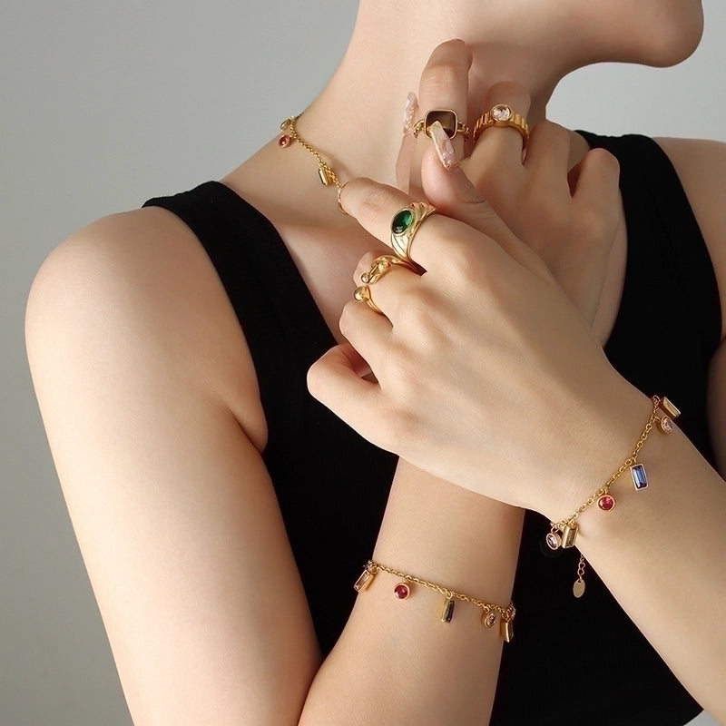 Minimalist Geometric Titanium Steel Gold Plated Zircon Bracelets Necklace