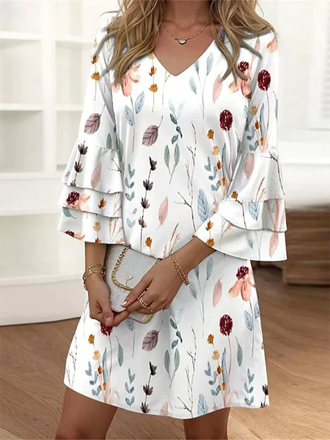 Women's Double Layer Lace Sleeve Floral Dress