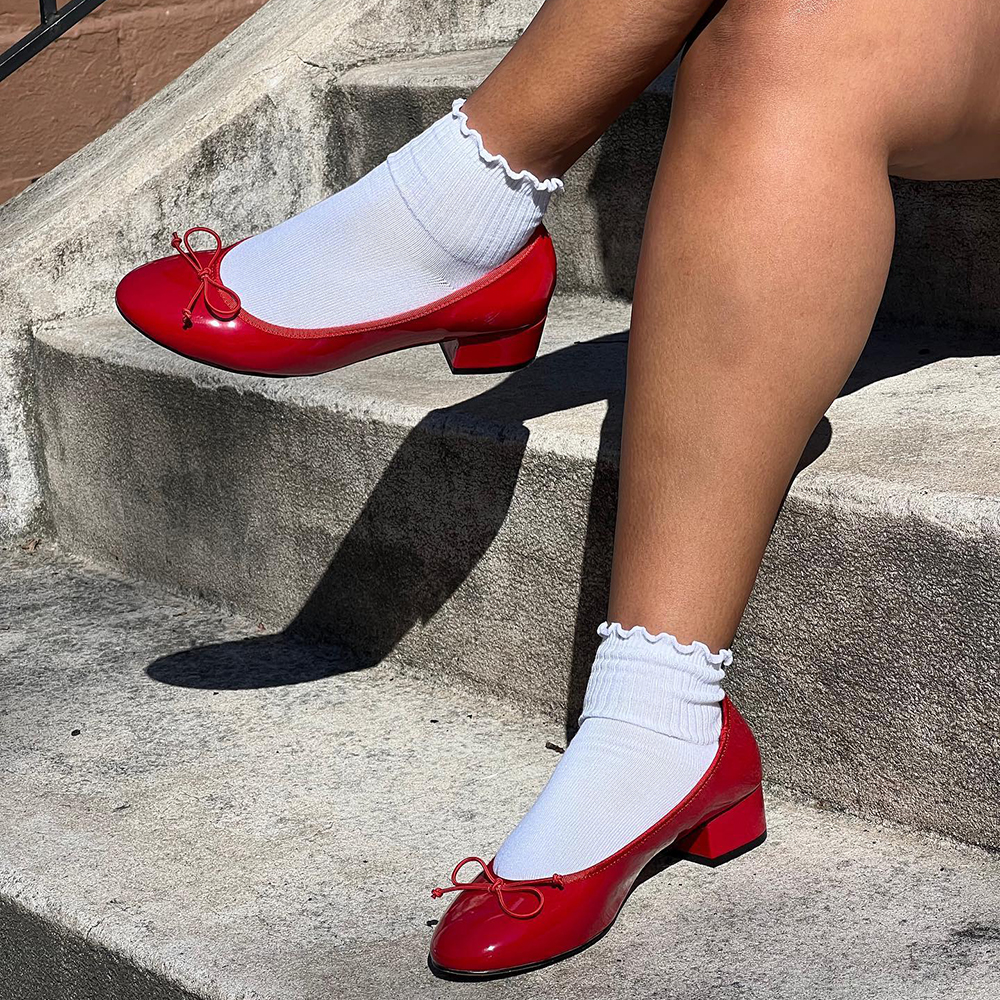 Red Patent Leather Closed Round Toe Pumps With Low Chunky Heels Nicepairs