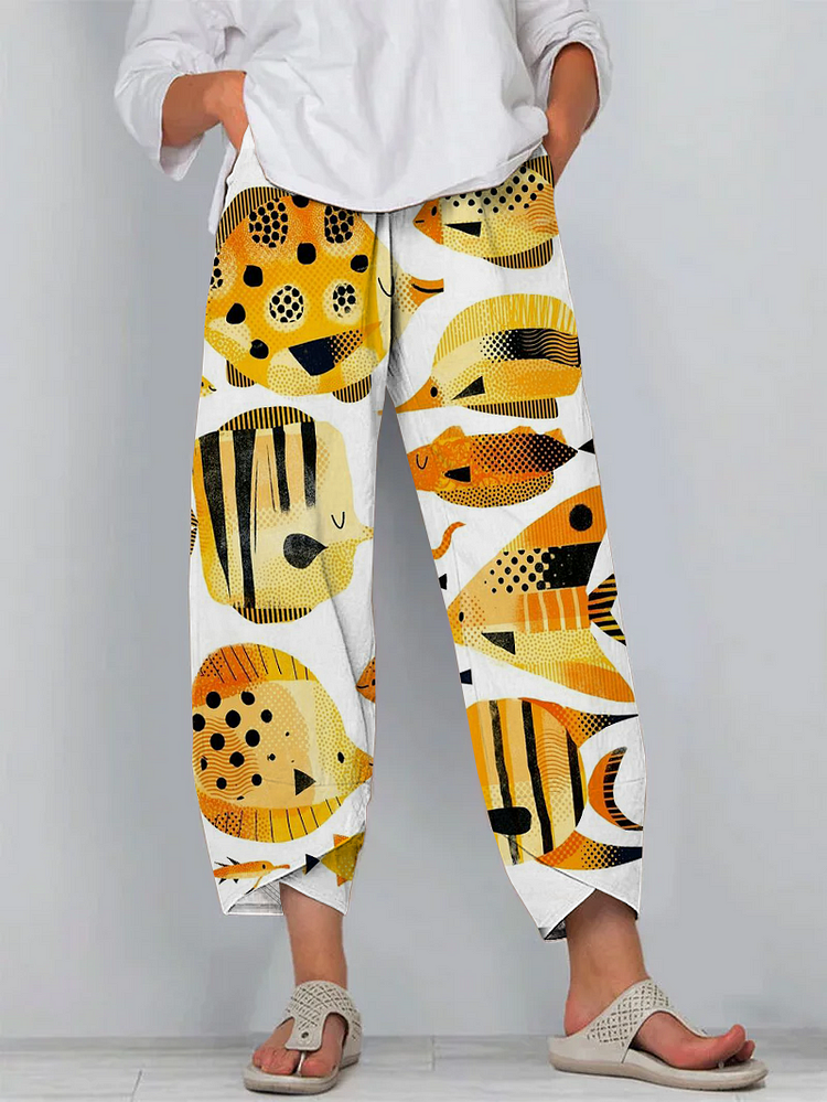 Ocean Fish Art Print Cropped Pants