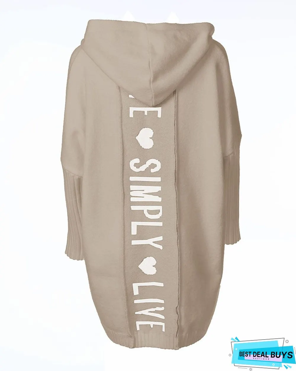 Letter Heart Print Long Line Hooded Cardigan