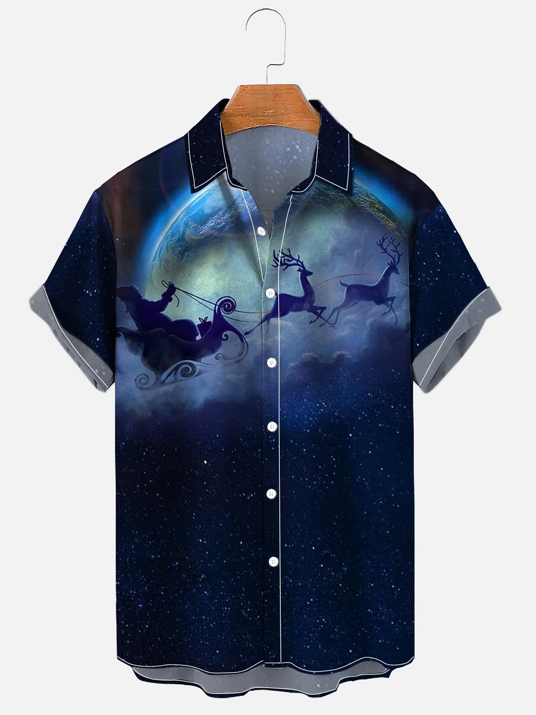 Men's Christmas Art Moon Print Casual Shirt