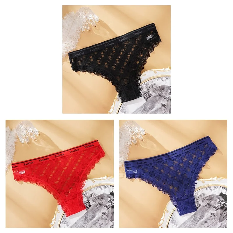 Fashion Lace Hollow Briefs Comfortable And Soft Panties Women's Sexy Close-Fitting Panties Low Rise 3PCS Underwear Lingerie