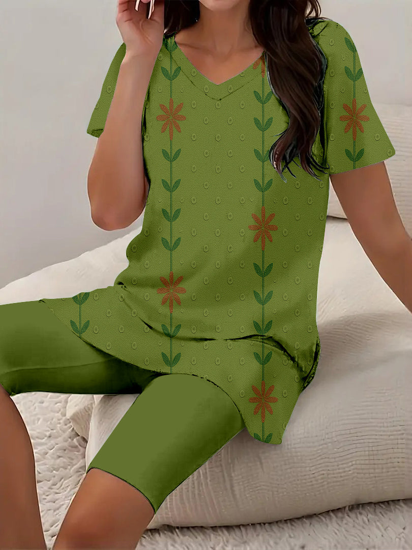 Women Long Sleeve V-neck Graphic Floral Printed Top