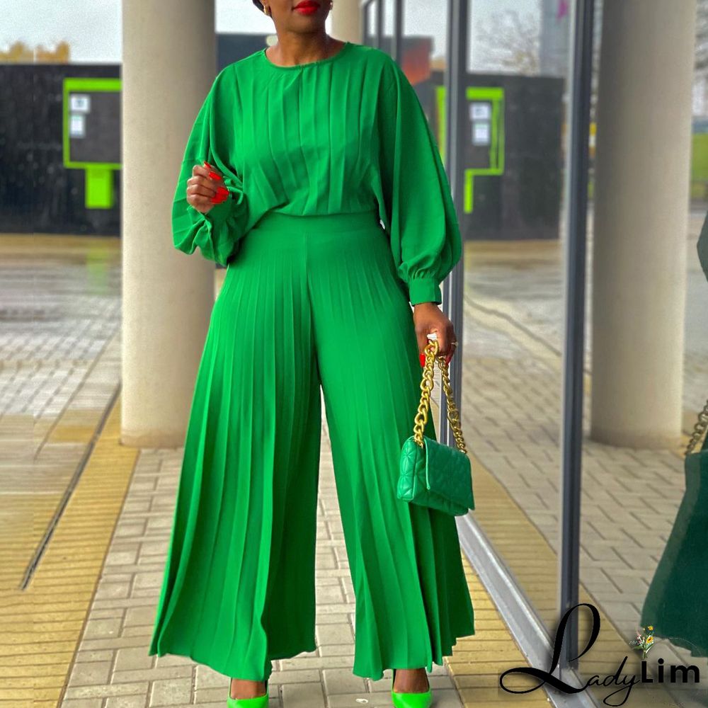 Plus Size Women Summer Loose Casual Shirt and Wide-leg Pants Two-Piece Set