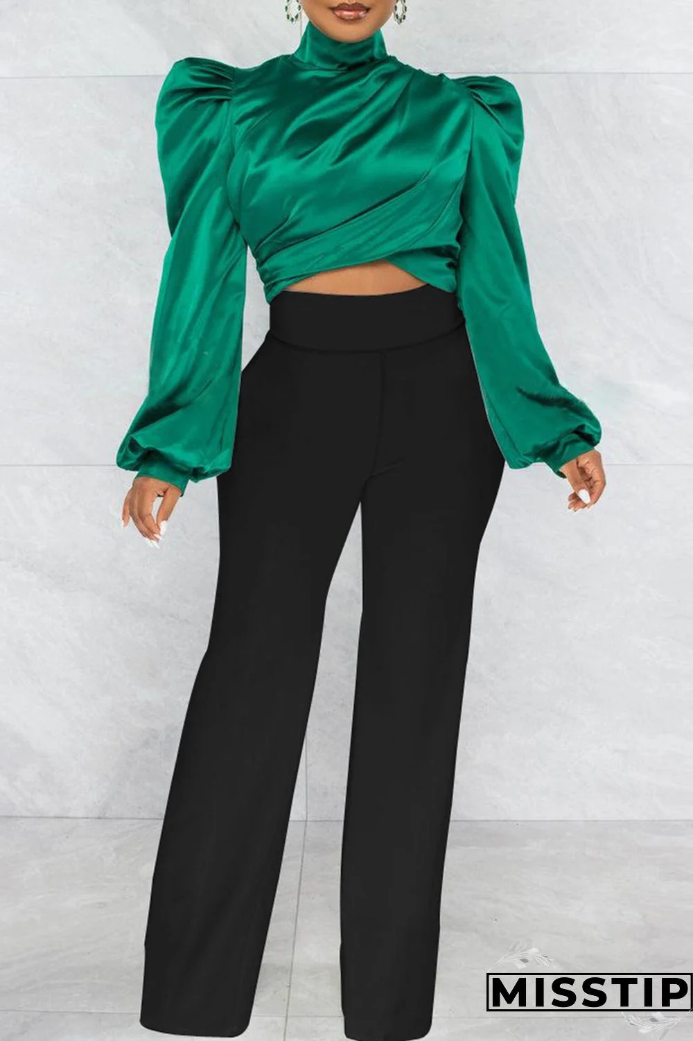 Red Casual Solid Patchwork Turtleneck Tops