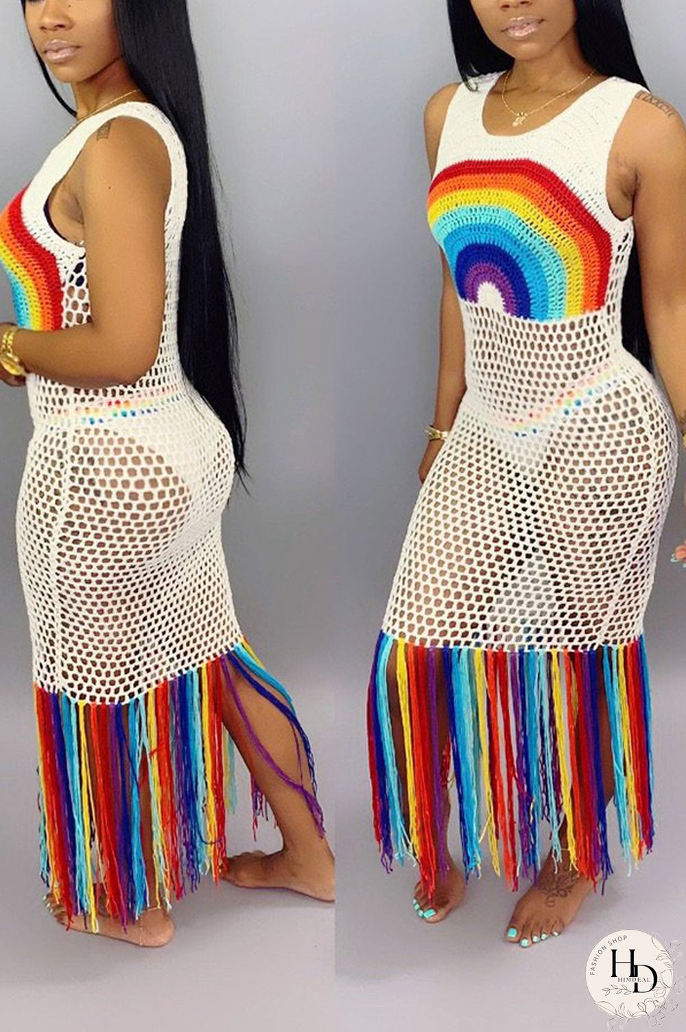 Black Fashion Sexy Mesh Print Beach Dress