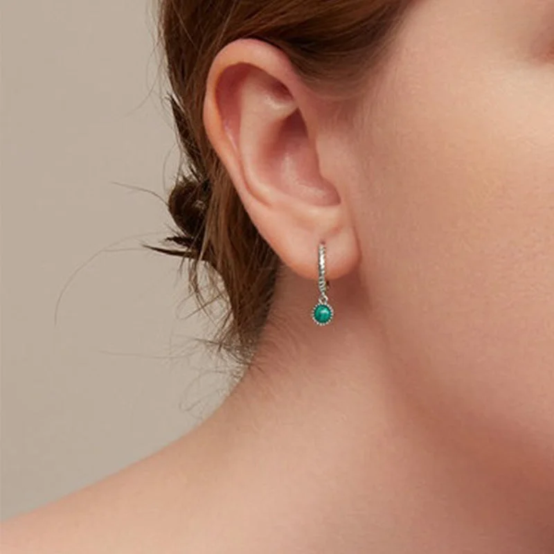 Malachite 925 Sterling Silver Round Anti-Anxiety Drop Earrings