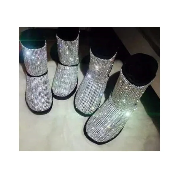 Silver Comfortable Flats Sequined Slip-on Flat Snow Fashion Boots Nicepairs