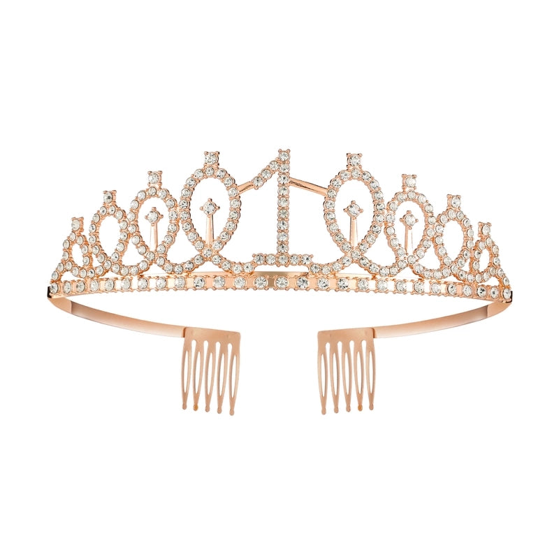 Women’s IG Style Shiny Number Crown Alloy Hollow Out Inlay Rhinestones Crown