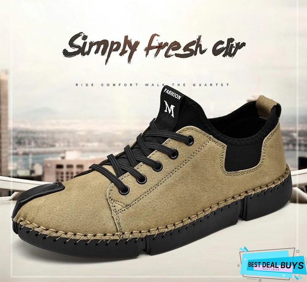 Men Leather Casual Big Size Flats Shoes