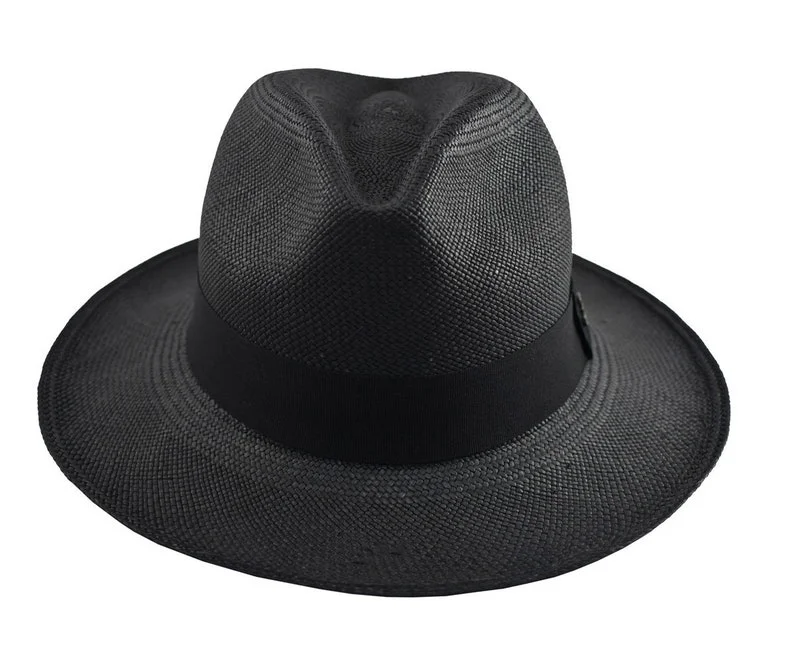 Black Classic Fedora | Genuine Panama Hat | Toquilla Straw | Handwoven in Ecuador - EA - HatBox Included
