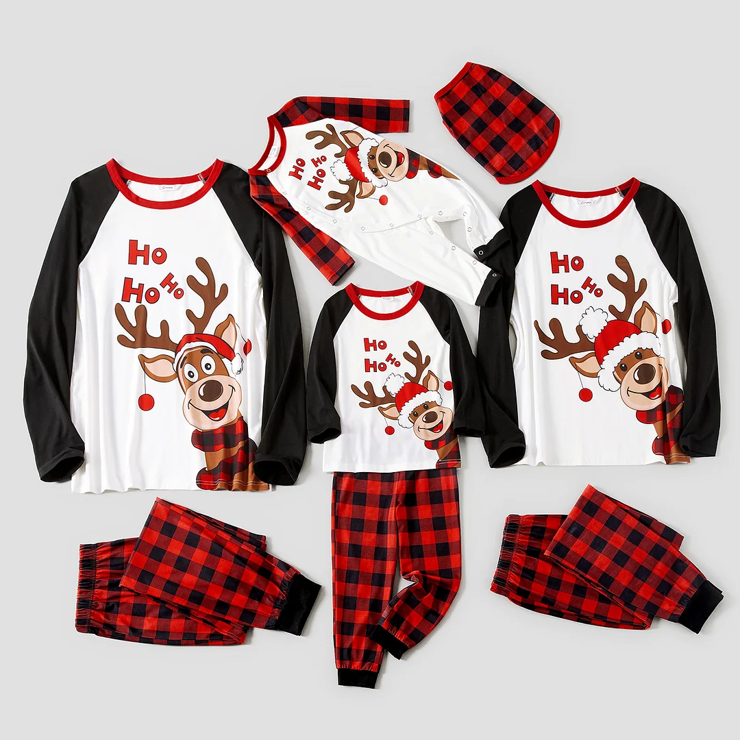 PatPat Christmas Reindeer and Red Plaid Print Long-sleeve Family Matching Pajamas Set (Flame Resistant)