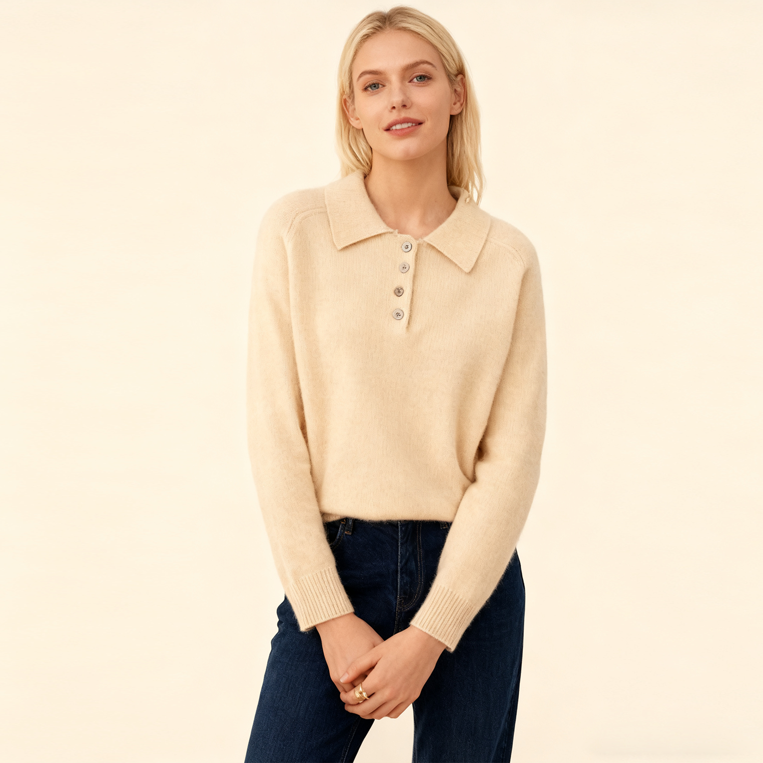Elegant Polo Lapel Women's Cashmere Sweater REAL SILK LIFE