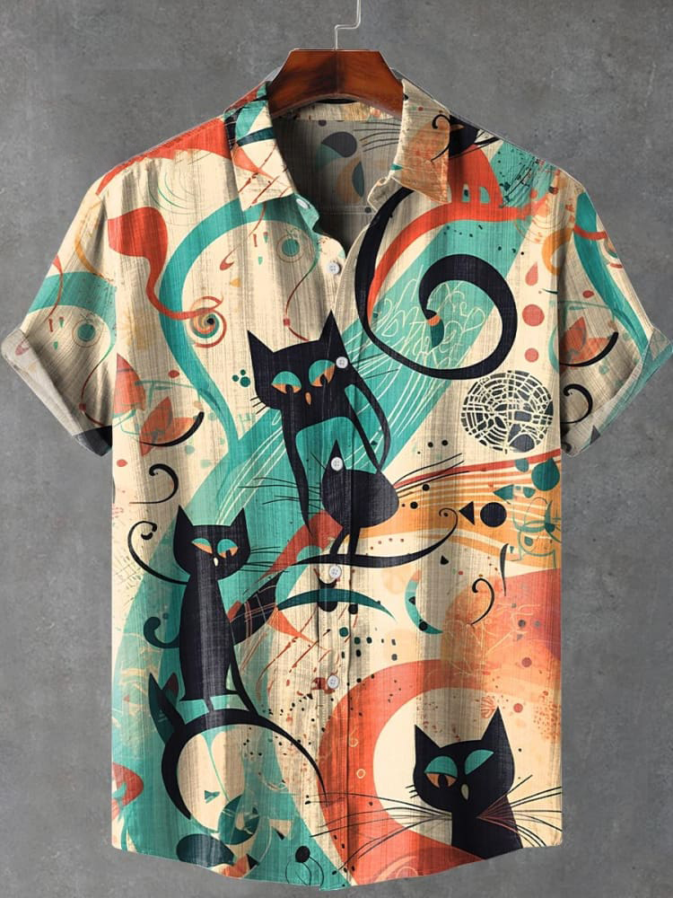 Men's Abstract Line Fish Print Shirt PLUSCLOTHESMAN