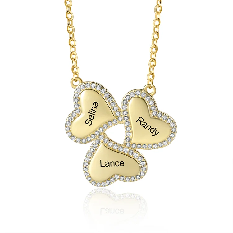 Gold Color Three-Heart Necklace Customized 3 Names Jewelry Gifts