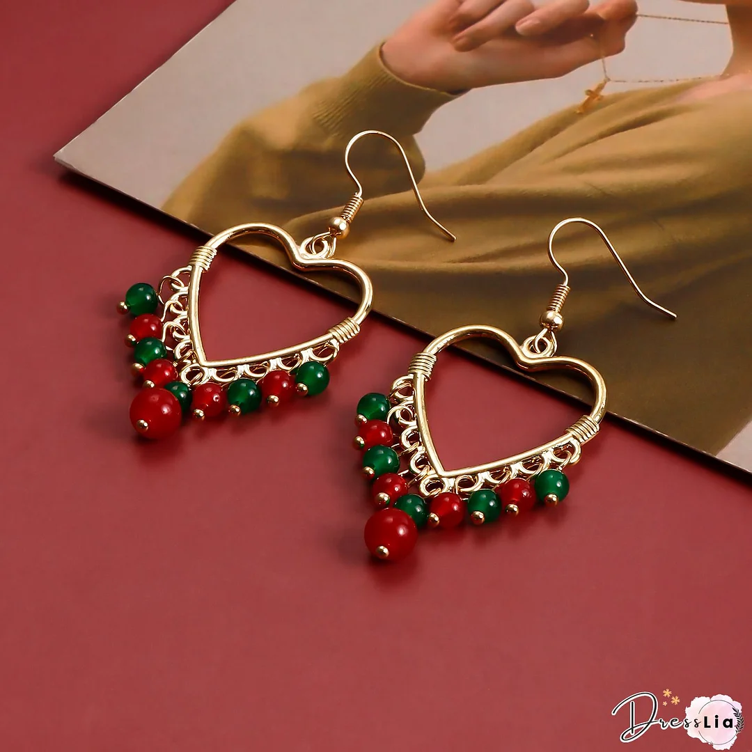 Fashion Hollow Big Heart Tassel Colored Crystal Earrings