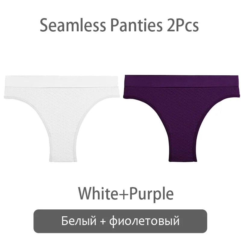 FINETOO 2Pcs/set Seamless Brazilian Panties S-2XL Plus Size Women T-back Underpants Ladies Soft Thongs Underwear Female Lingerie