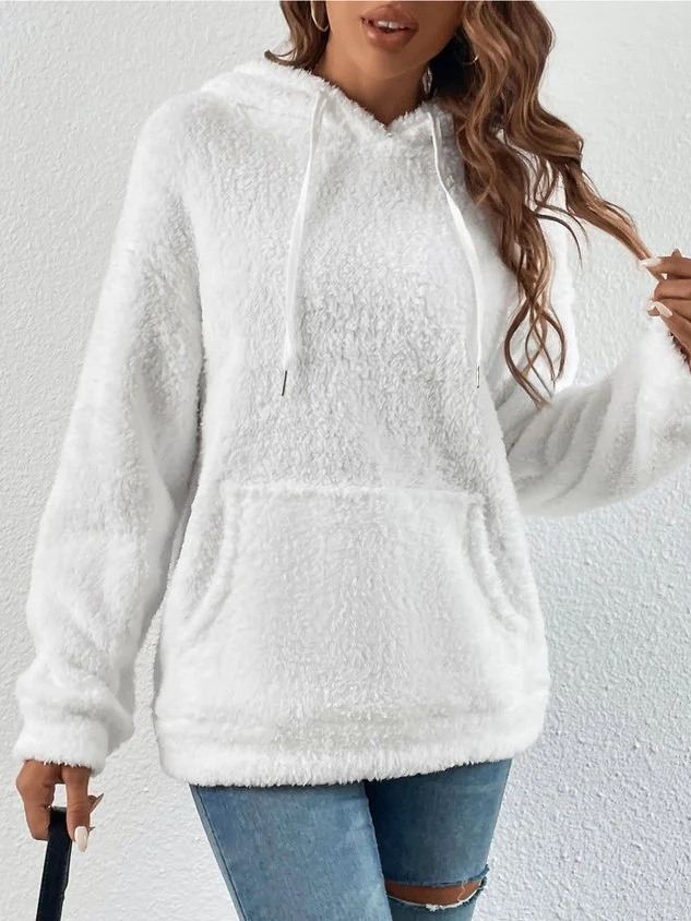 Casual Long sleeve Hoodie Fluff/Granular Fleece Fabric Plain Sweatshirt