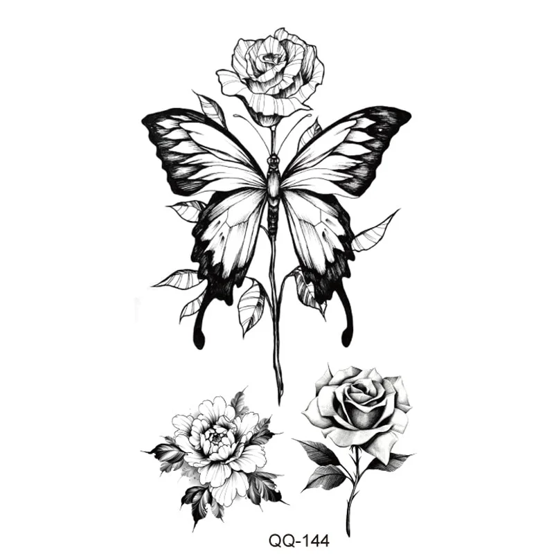 Sdrawing Waterproof Temporary Flower Tattoos Women Beauty Rose Butterfly Flash Feather 3D Fake Tattoo Arm Waist Hand Sticker Men