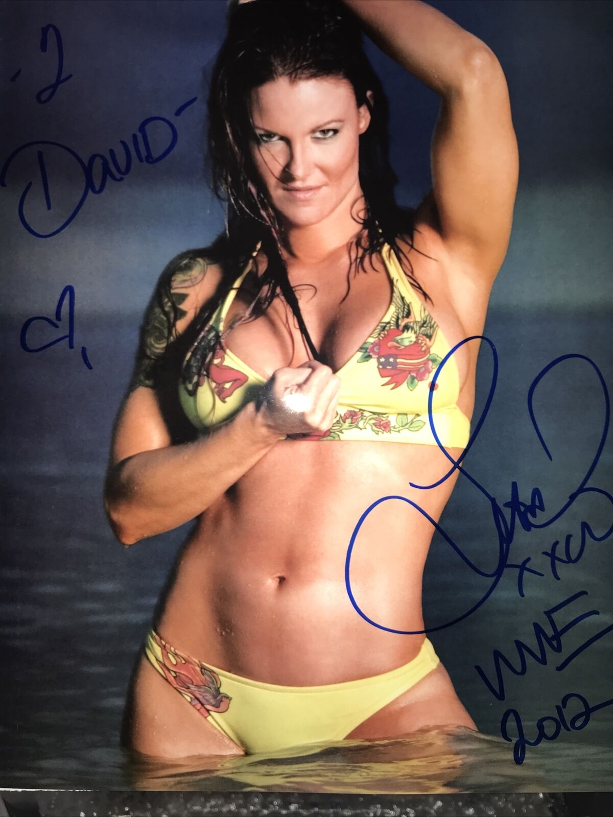 SEXY! Amy Dumas LITA WWE WWF Divas Hand Signed / Autographed 8x10 Swimsuit Photo Poster painting