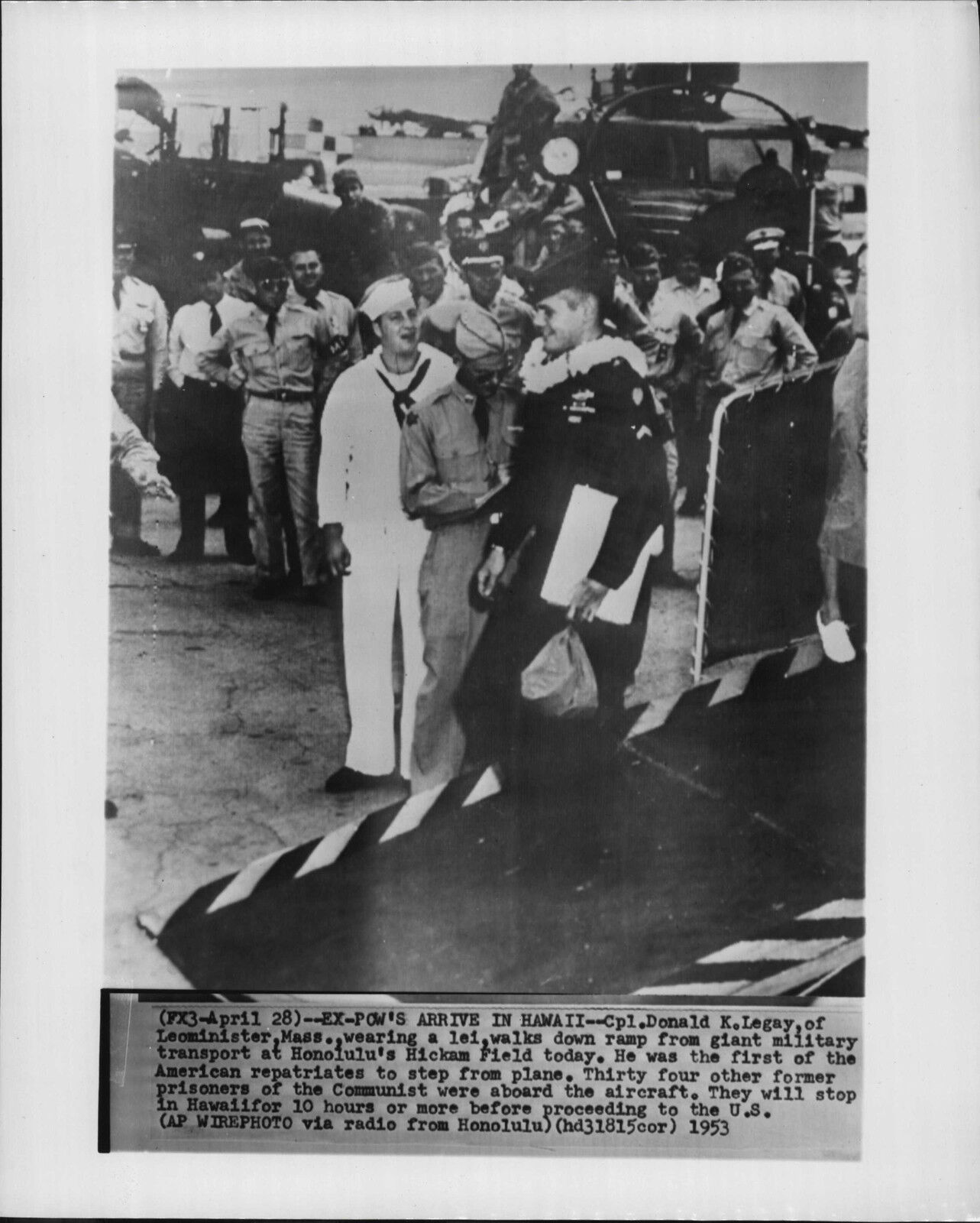 POW Donald Legay Returns To Hawaii 1953 Korea War Press Photo Poster painting