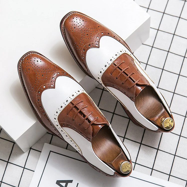 Men's Fashion Contrasting Color Lace-up Business Leather Shoes
