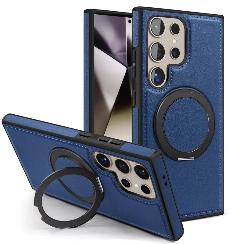 Suitable For Samsung S25Ultra Magnetic Rotating Stand Mobile Phone Case Galaxy S24Fe Leather Anti-Fall Protective Cover