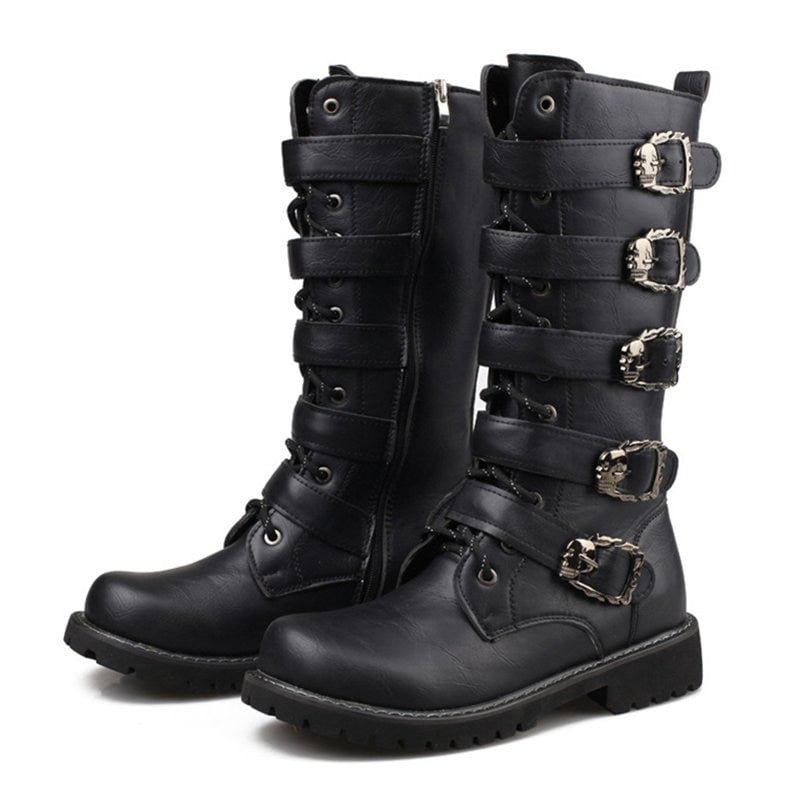 ZERO MORE Army Boots Men High Military Combat Boots Metal Buckle Punk Mid Calf Male Motorcycle Boots Lace Up Men's Shoes Rock