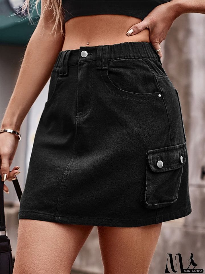 MidiSono - Female Summer Elastic Waist Short Cargo Skirt