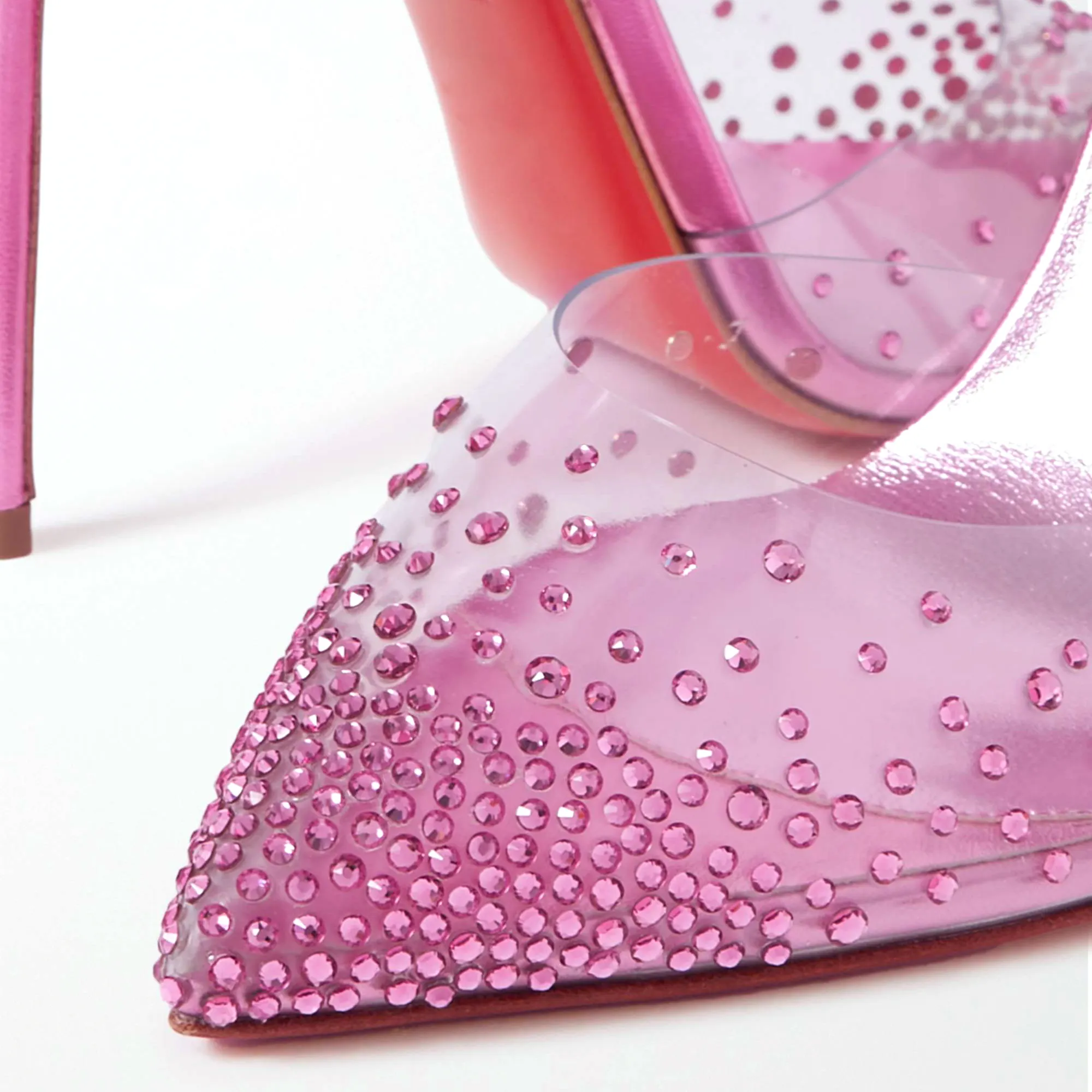 100mm Crystal Embellished PVC Metallic Pointy Toe Red Bottom Pumps Sandals-vocosishoes